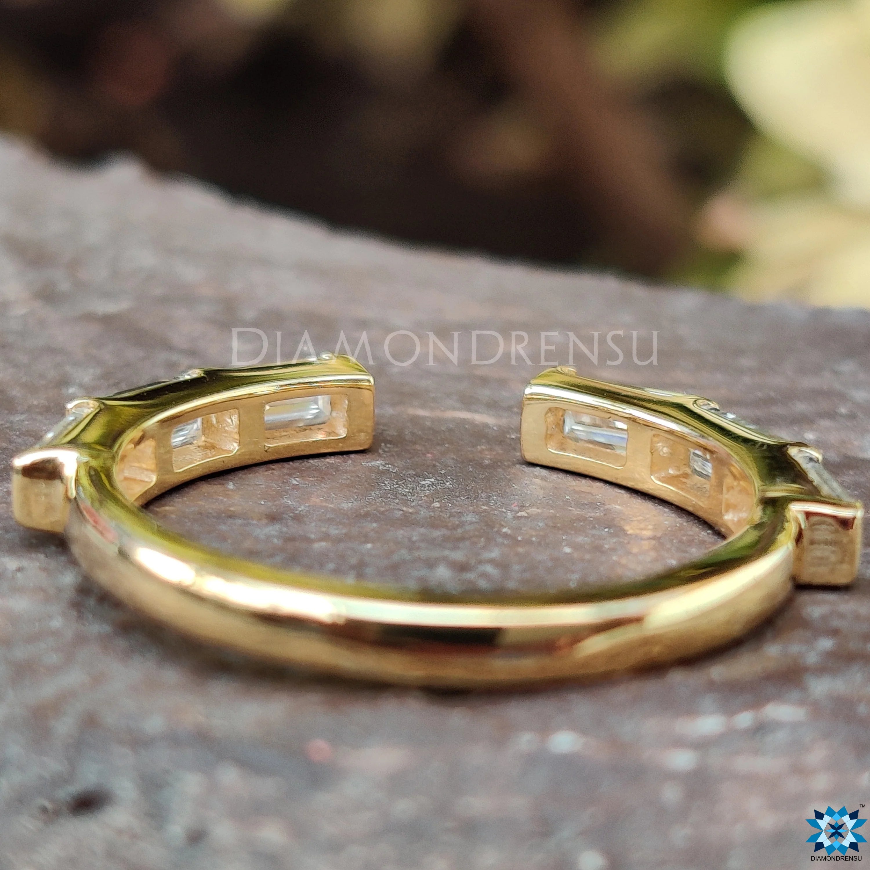 Straight Baguette Moissanite Diamond Accented Open Shank Band