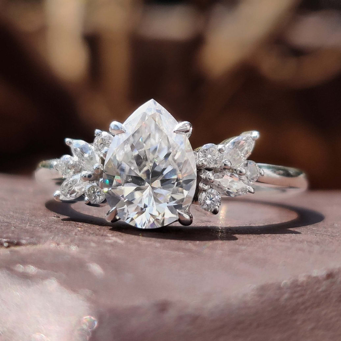 Vintage Style Engagement Ring, 1.29 TW Pear Cut Muse Engagement Ring