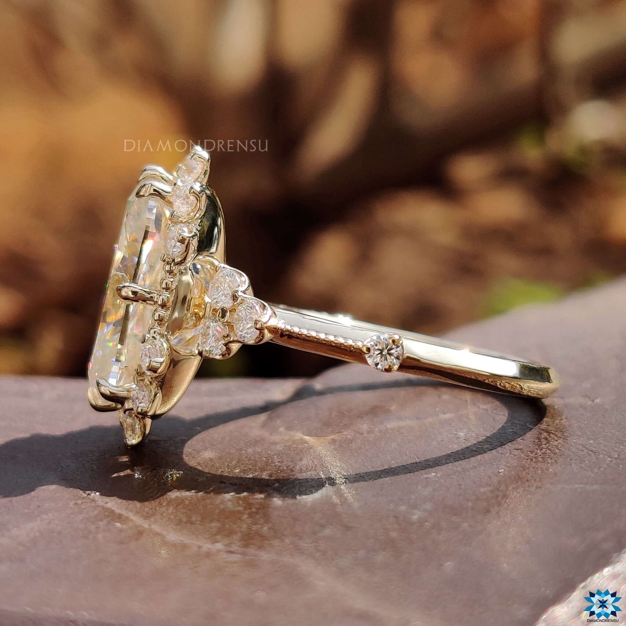 Vintage Engagement Ring, 5.19 TW Cushion Rensu Cut Halo Engagement Ring