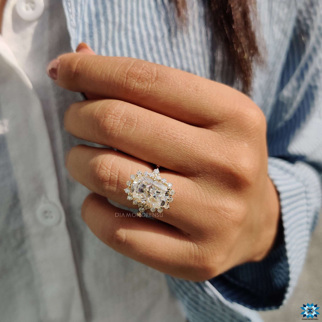 Vintage Engagement Ring, 5.19 TW Cushion Rensu Cut Halo Engagement Ring