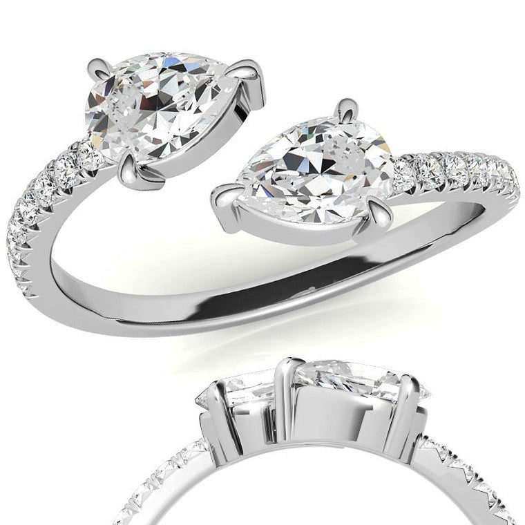 Pear Moissanite Two-Stone Open Moissanite Ring