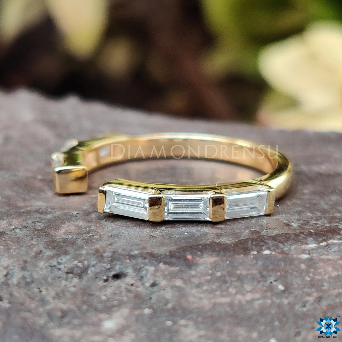 Straight Baguette Moissanite Diamond Accented Open Shank Band