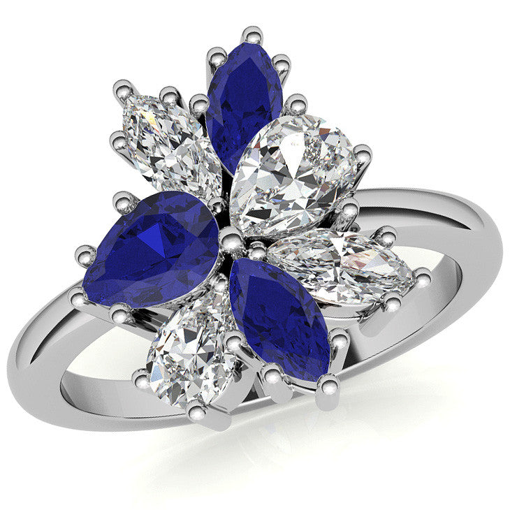 Pear and Marquise Moissanite Cluster Style Cocktail Ring