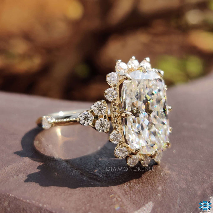 Vintage Engagement Ring, 5.19 TW Cushion Rensu Cut Halo Engagement Ring