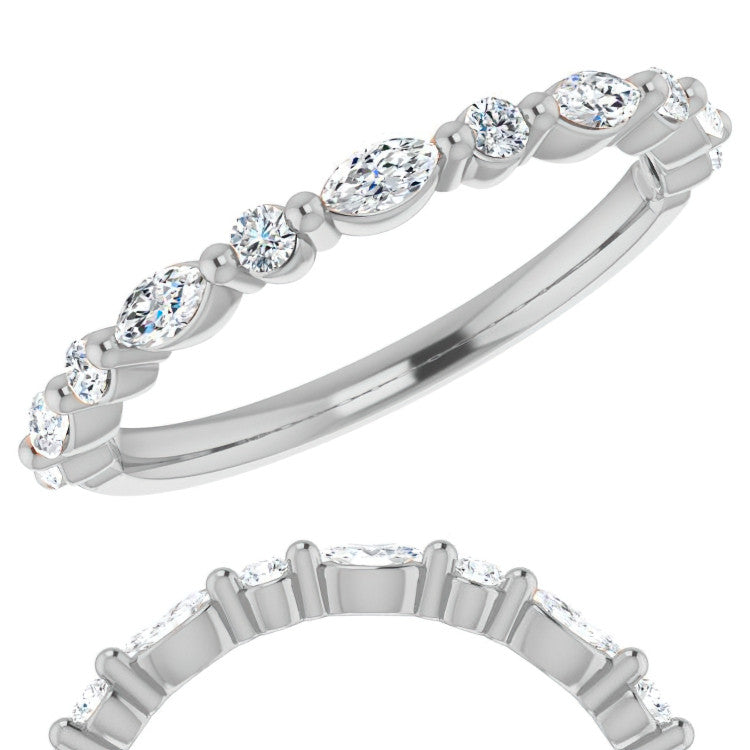 3x1.5mm Marquise and Round Shared Prong Lab Diamond Stackable Band