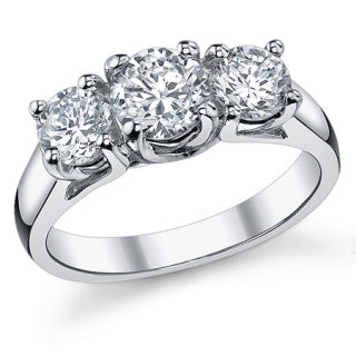 1.75ct (6mm/5mm) Round Brilliant Moissanite Trellis 3 Stone Ring