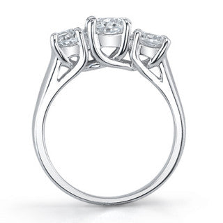 1.75ct (6mm/5mm) Round Brilliant Moissanite Trellis 3 Stone Ring