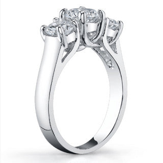 1.75ct (6mm/5mm) Round Brilliant Moissanite Trellis 3 Stone Ring