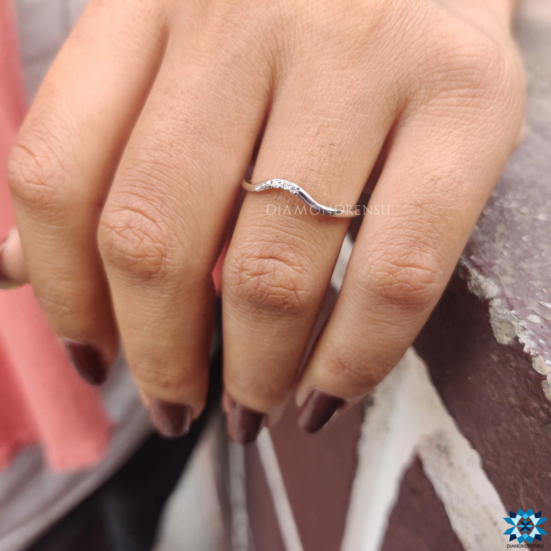 Dainty Curved Delicate Classic Moissanite Wedding Band
