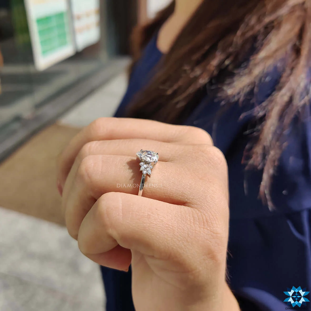 Vintage Style Engagement Ring, 1.29 TW Pear Cut Muse Engagement Ring